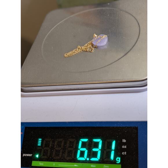 Lavender Jade Heart 14k Yellow Gold Pendant 18" Rope Chain Necklace - Picture 2 of 7